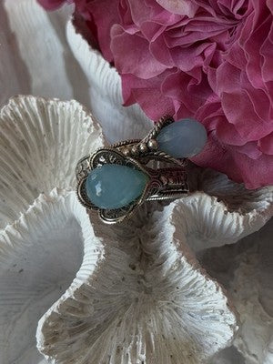 925 Sterling Silver Blue Chalcedony Ring Size 11 Sizable