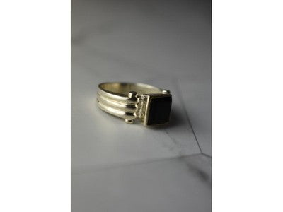 925 Sterling Silver Black Agate Signet Ring Size 6.5
