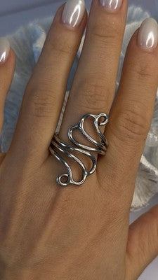 925 Sterling Silver Swirl Handcrafted Fork Ring Adjustable