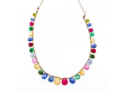 925 Sterling Silver Gold Plated Agates "Mood" Necklace Italy