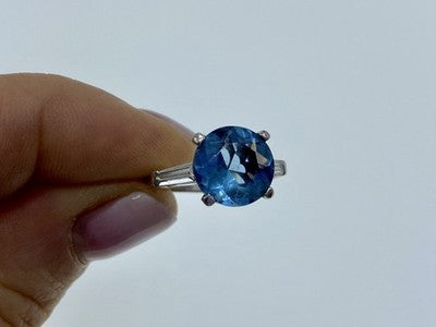 925 Sterling Silver Blue Topaz & Quartz Ring Size 6.5