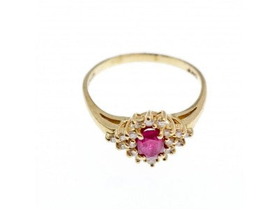 14K Yellow Gold Ruby & Diamonds Ring Size 8