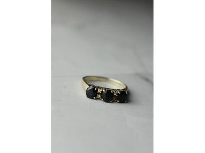 925 Sterling Silver Sapphires & CZ Ring Size 6.5