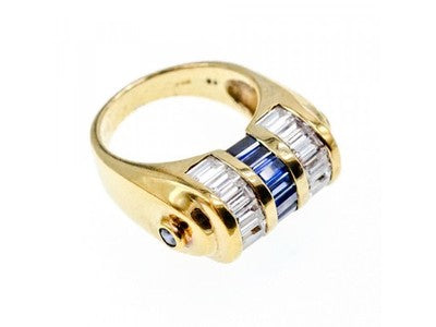 925 Sterling Silver Gold Plated Sapphires & CZ Ring Size 7