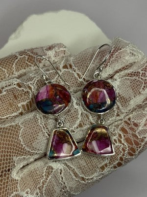 925 Sterling Silver Pink Oyster Turquoise Earrings Length 2 Inch