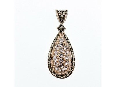 925 Sterling Silver CZ & Marcasite Drop Pendant