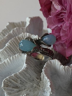 925 Sterling Silver Blue Chalcedony Ring Size 11 Sizable