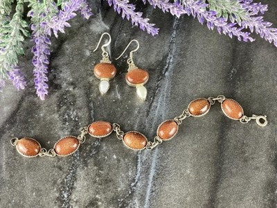 Vintage 925 Sterling Silver Aventurine and Mother of Pearl Set