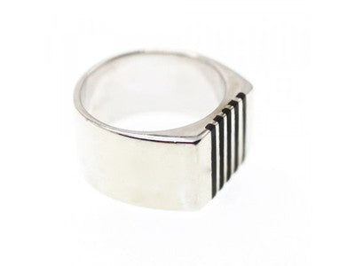 Men's 925 Sterling Silver Black Enamel Inserts Signet Ring Size 9.5
