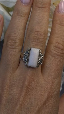 Ornate Art Deco Style 925 Sterling Silver Pink Abalone Ring Size 8.5