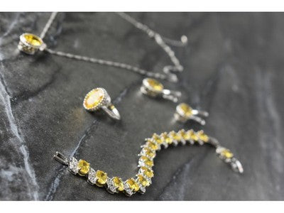 925 Sterling Silver Yellow CZ "Imitation Citrine" Set