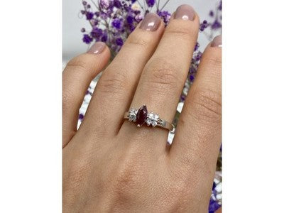 925 Sterling Silver Rubellite & CZ Ring Size 9