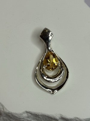 925 Sterling Silver Citrine Pear Pendant Length 1.3 Inch