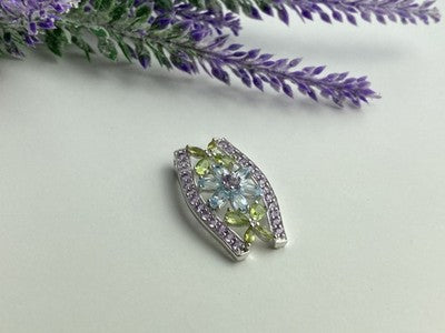 925 Sterling Silver Amethyst, Blue Spinel & Peridot Pendant