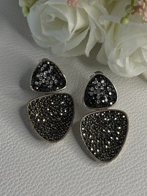 Aesthetic 925 Sterling Silver Marcasite & CZ Earrings Length 1.45 Inch