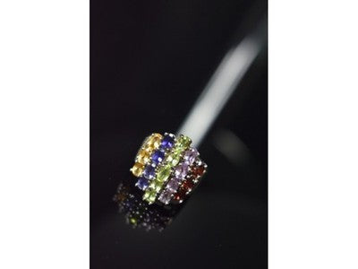 925 Sterling Silver Multi Gemstones Ring Size 8.5