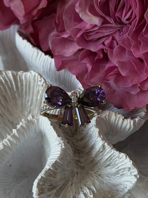 925 Sterling Silver Gold Plated Bow Cz Ring Size 10