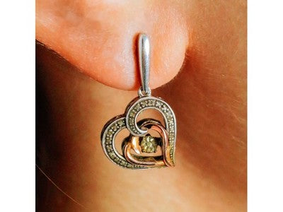 925 Sterling Silver With Gold Inlays "Hearts" Earrings