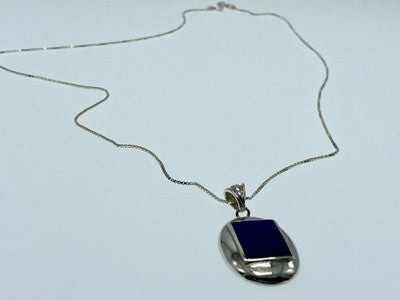 925 Sterling Silver Blue Enamel Chain With Pendant