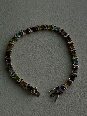 925 Sterling Silver Amethyst Citrine Garnet Topaz Peridot Bracelet 7.5