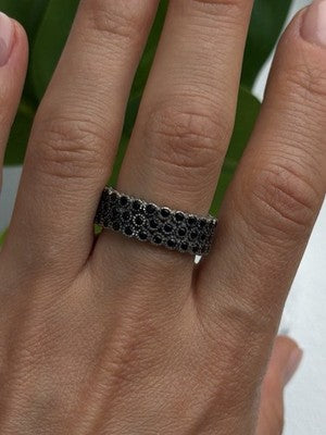 Vintage 925 Sterling Silver Black Spinel Band Ring Size 9