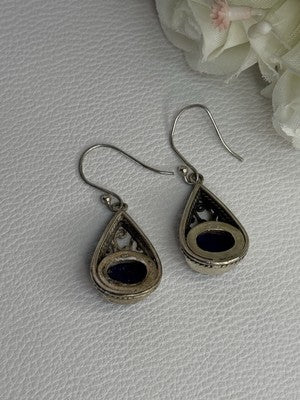 Vintage 925 Sterling Silver Sodalite Earrings Length 1.60 Inch