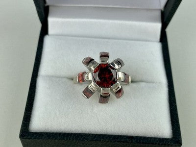 925 Sterling Silver Spessartine "Flower" Ring Size 6.5