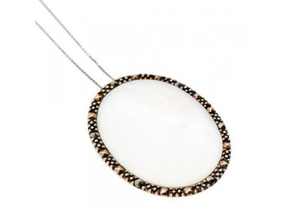 925 Sterling Silver Mother Of Pearl & Marcasites Chain With Pendant