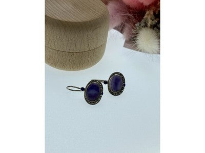 Vintage 925 Sterling Silver Agate & Marcasites Earrings
