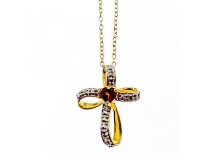 925 Sterling Silver Gold Plated "Garnet Heart" Chain with Pendant Italy