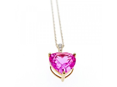 10K Yellow Gold Pink Sapphire & Diamond Pendant