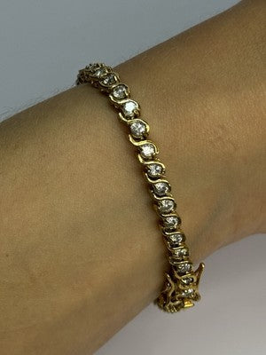925 Sterling Silver Gold Plated CZ Bracelet Length 7 Inch