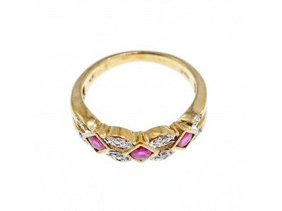 10K Yellow Gold Pink Topaz & Diamonds Ring Size 8