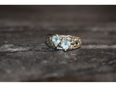 925 Sterling Silver Blue Spinel "Hearts" Ring Size 6.5