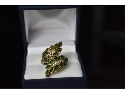 925 Sterling Silver With Gilding Green Alpanite & CZ Ring Size 8.5