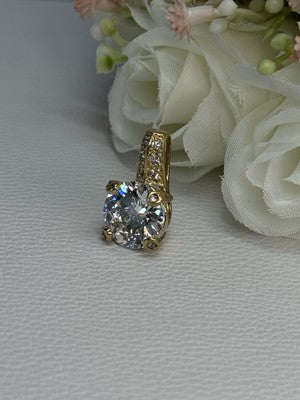 925 Sterling Silver Gold Plated CZ Pendant Length 0.80 Inch
