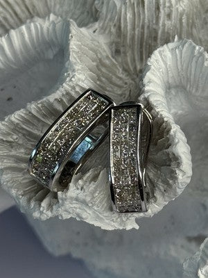 Classy 14K White Gold Diamond 1 Carat Earrings Length 0.83 Inch