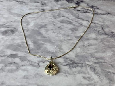 925 Sterling Silver Garnet Chain With Pendant Italy