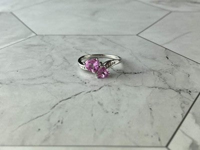 925 Sterling Silver Pink Topaz "Hearts" Ring Size 7