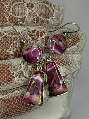 925 Sterling Silver Pink Oyster Turquoise Earrings Length 2 Inch