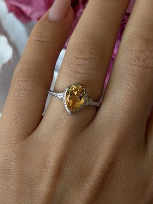 925 Sterling Silver Citrine Ring Size 7