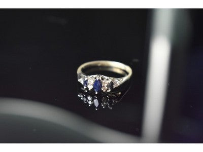 925 Sterling Silver Sapphire & CZ Ring Size 7