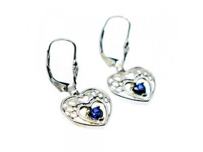 925 Sterling Silver Sapphire "Hearts" Earrings