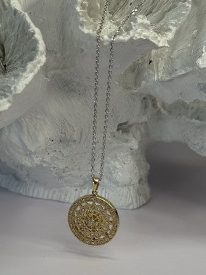 14K YELLOW WHITE GOLD DIAMOND 0.7 CARAT NECKLACE LENGTH 18 INCH