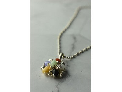 925 Sterling Silver Multi Gemstones Chain With Pendant