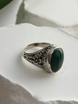 Vintage 925 Sterling Silver Malachite Ring Size 7