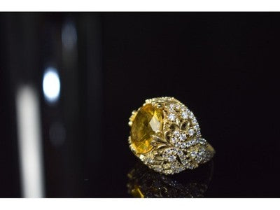 925 Sterling Silver Yellow Alpanite & CZ Ring Size 8 Turkey