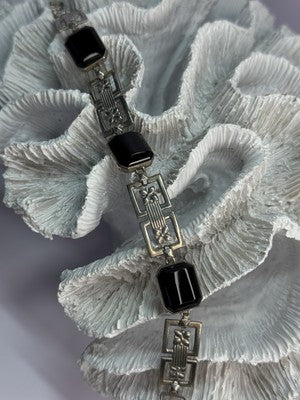 Vintage 925 Sterling Silver Onyx Bracelet Length 7 Inch