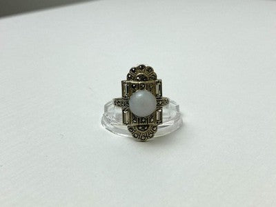 Vintage 925 Sterling Silver Agate, Goshenite & Marcasites Ring Size 5.5
