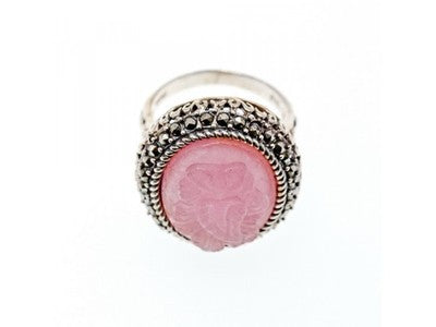 925 Sterling Silver Agate & Marcasites "Cameo" Ring Size 9.75